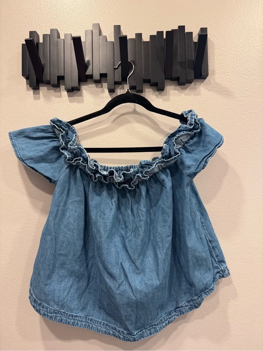 Free People Maxine Denim Off-Shoulder Ruffle Women's Top sz. S